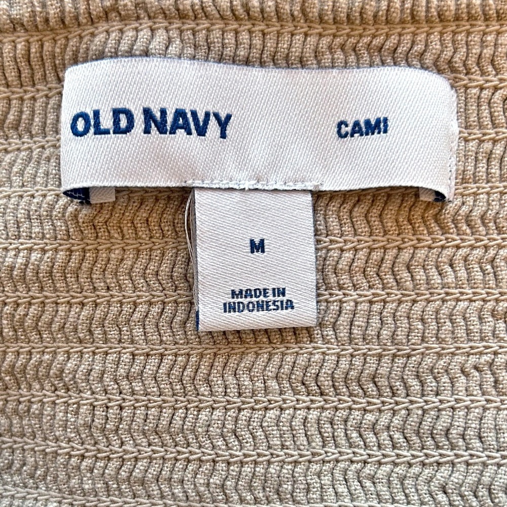 Old Navy Linen Dress Medium Beige Tan Fit & Flare Cami Mini Coastal Cottage Boho - Picture 4 of 7
